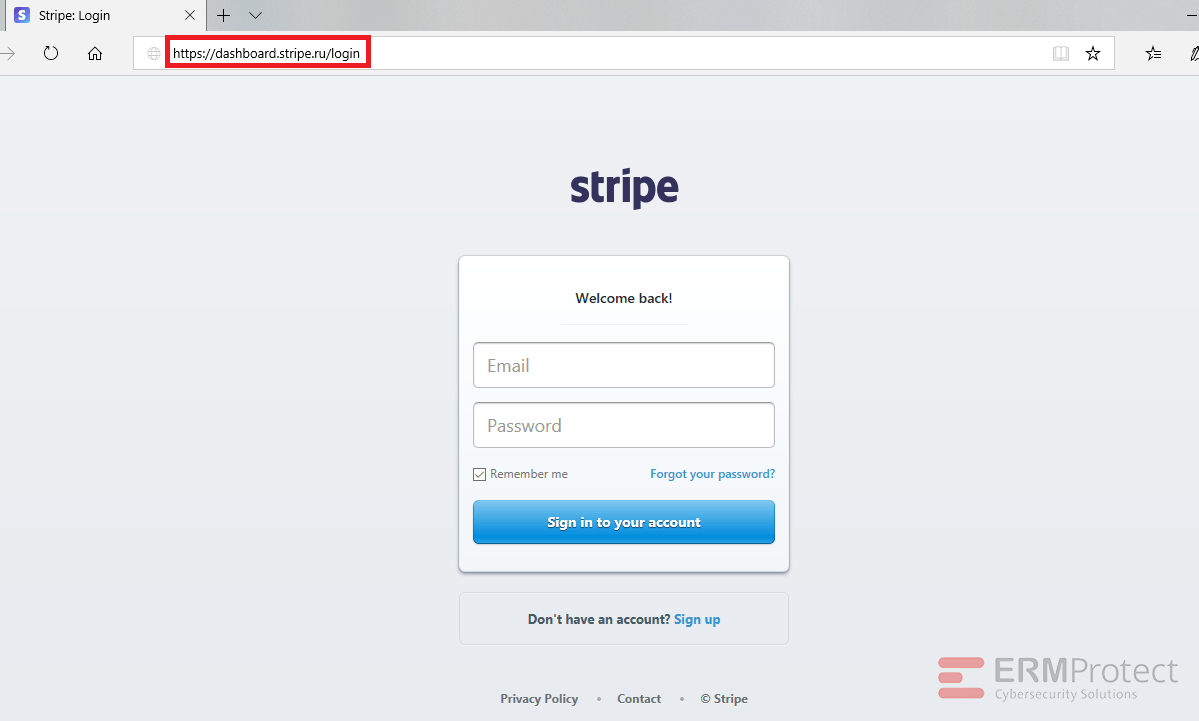 Stripe Phishing Website Red Flag 2