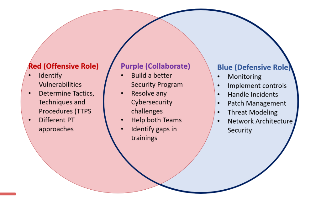 Red, Purple, and Blue teams